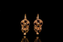 GREEK HELLENISTIC MATCHING PAIR OF GOLD EARRINGS WITH GARNETS