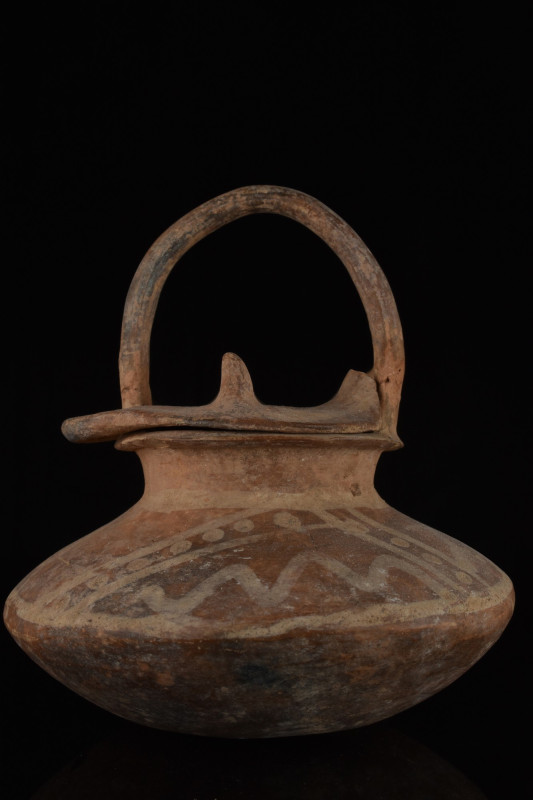 GREEK GEOMETRIC TERRACOTTA LIDDED JAR
Ca. 800-700 BC. Unusual, lidded pottery j...