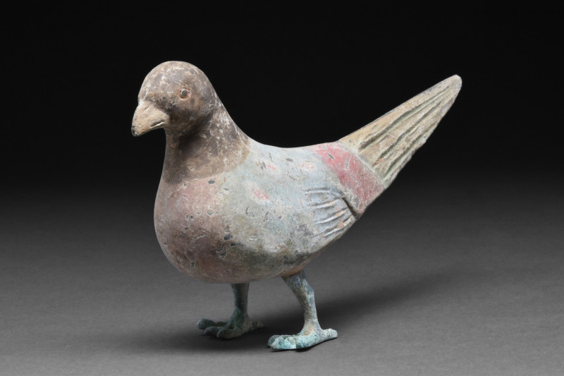 CHINESE HAN DYNASTY TERRACOTTA BIRD ON BRONZE LEGS - TL TESTED
Ca. 202BC - 220A...