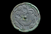 CHINESE TANG DYNASTY BRONZE MIRROR WITH DRAGON