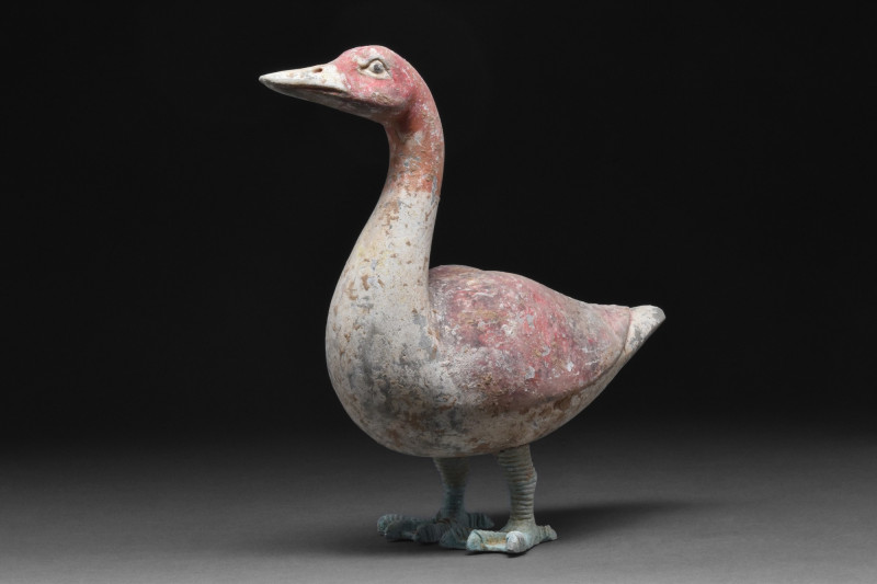 CHINESE HAN DYNASTY TERRACOTTA GOOSE ON BRONZE LEGS - TL TESTED
Ca. 202BC - 220...