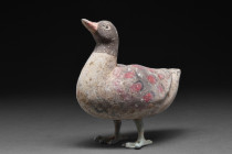 CHINESE HAN DYNASTY TERRACOTTA DUCK ON BRONZE LEGS - TL TESTED