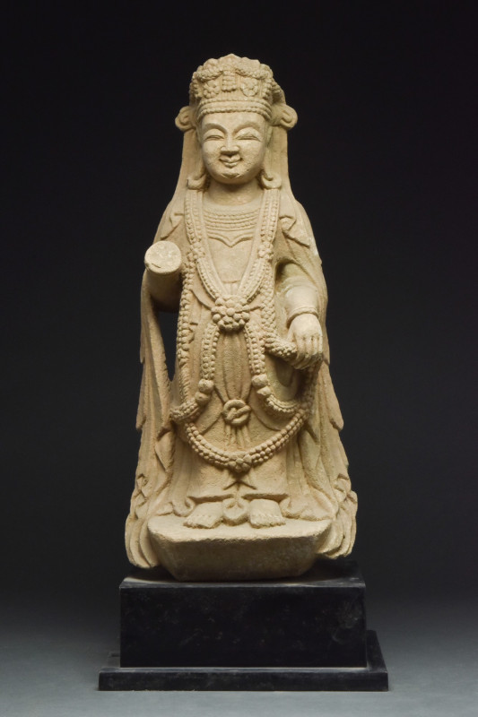 SUI / TANG DYNASTY WHITE MARBLE FIGURE OF BODHISATTVA
Tang Dynasty, Ca. 618-907...