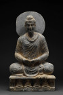 A GANDHARAN GRAY SCHIST FIGURE OF A SEATED BUDDHA