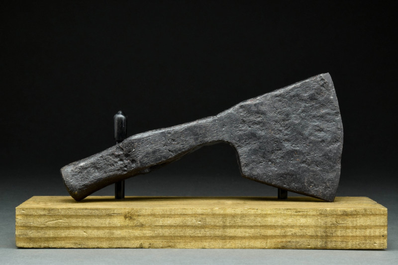 VIKING IRON BATTLE AXE
Ca. 900-1000 AD. This iron battle axe features a rounded...