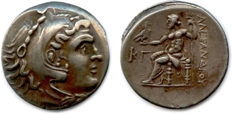 ROYAUME DE MACÉDOINE - ALEXANDRE III LE GRAND 336-323
Tête d'Héraklès. R/. Zeus...