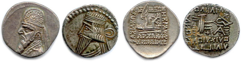 ROYAUME DES PARTHES 
Deux drachmes d'argent : Mithradate II 123-88 et Artaban I...