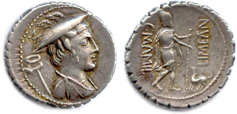 MAMILIA C. Mamilius Limetanus 82 avant J.-C.
Buste de Mercure à droite, coiffé ...