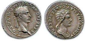 CALIGULA et AGRIPPINE Mère 37-41
C.CAESAR.AVG.GERM.P.M.TR.POT. Tête nue de Caligula à droite. 
R/. AGRIPPINA.MAT.C.CAES.AVG.GERM. Buste drapé d'Agri...