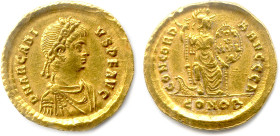 ARCADIUS 17 janvier 383 - 1er mai 408
D N ARCADI VS P F AVG. Son buste diadémé, drapé et cuirassé à droite. 
R/. CONCORDIA AVGGGA. Constantinople as...