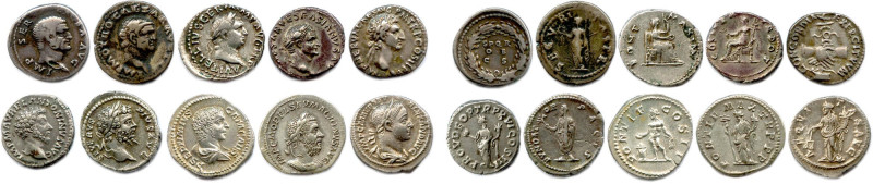 Dix monnaies romaines en argent : 
Galba SPQR Cohen 287 (fourré) ; Othon Sécuri...