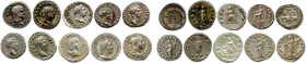 Dix monnaies romaines en argent : 
Galba SPQR Cohen 287 (fourré) ; Othon Sécurité Cohen 15 ;
Vitellius Vesta Cohen 72 ; Vespasien, Nerva, Marc Aurèl...