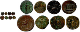 Huit monnaies romaines en bronze : Agrippa, 
Auguste, Caligula, Néron, Trajan, Commode, 
Gordien et Trajan Dèce.
Beaux. T.B. Très beaux. 

Estima...