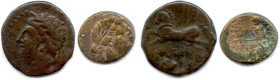 Deux monnaies grecques en bronze : 
Numidie Massinissa et ses successeurs 203-148 
Bronze à la tête d’Apollon (2e siècle avant J.-C.)
T.B. et B. 
...