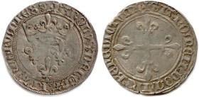 CHARLES VII LE VICTORIEUX 2e période (1436-1461)
✠ KAROLVS: FRANCORV: REX. Trois lis couronnés. 
R/.✠ SIT : NOMEN : DOMINI : BENEDICTVM. Croix fleur...