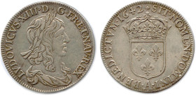 LOUIS XIII 1610-1643
Demi-écu d'argent 1er poinçon de Jean Warin 1642 A = Paris. (13,66 g) ♦ Dy 1346 
T.B. 

Estimate: EUR 150 - 180