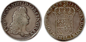 LOUIS XIV 1643-1715
Écu d'argent de Flandre 1686 LL = Lille. (37,12 g) ♦ Dy 1509 
Chevelure retouchée. Très beau. 

Estimate: EUR 500 - 550