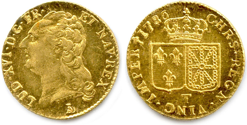 LOUIS XVI 1774-1793
Louis d'or au buste nu 1786 T = Nantes. (7,65 g) ♦ Dy 1707 ...