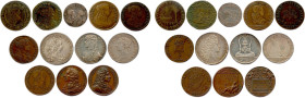 Henri IV, Louis XIV, Louis XV et personnages 
Douze jetons er argent, en bronze : Marguerite de Valois (laiton), Henri IV et Marie de Médicis (laiton...