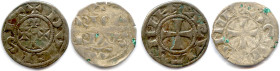 AQUITAINE - ALIÉNOR 1137-1204 et RICHARD CŒUR DE LION 
Fils d’Aliénor 1172-1199
Deux monnaies d'argent : 
Denier d'Aliénor ♦ Bd 466 ; Dy (féod) pag...