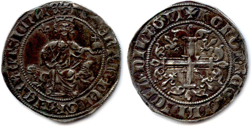 ANJOU Comté - ROBERT 1309-1343
Carlin d'argent non daté Naples. (3,97 g) ♦ Bd 8...