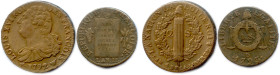 CONSTITUTION et CONVENTION 1791-1793-1795
Deux monnaies : 
2 sols aux faisceaux 1792 Lille et Sol aux balances 1793 Lyon. (36,42 g les deux) 
Très ...