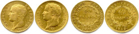 NAPOLÉON Ier 18 mai 1804 - 6 avril 1814 193
Deux monnaies d'or : 
40 Francs (République) an 13 Paris (12,84 g), 40 Francs (Empire) 1812 Paris (12,94...