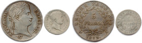 NAPOLÉON Ier 1804-1814
5 Francs argent (tête laurée) 1813 Paris. Trace de nettoyage. T.B./Très beau. 
On joint 1 Franc 1813 Utrecht (Beau !) 

Est...