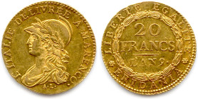 GAULE SUBALPINE Marengo 1800-1802
20 Francs or an 9 (1800-1801) Turin. (15831 ex.) (6,44 g) ♦ Fr (Italie) 1172 Superbe. 

Estimate: EUR 900 - 1000...
