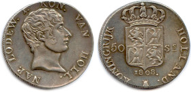 ROYAUME DE HOLLANDE - LOUIS NAPOLÉON 1806-1811
50 Stuivers d'argent 1808 Utrecht. (26,36 g) ♦ Dav 228 ; VG 1575 
Très beau. 

Estimate: EUR 100 - ...
