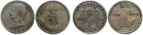 ESPAGNE - JOSEPH NAPOLÉON et FERDINAND VII 
Deux monnaies en argent : 
20 Reales Joseph Napoléon 1809 Madrid 
5 Pesetas Ferdinand VII 1809 Tarragon...