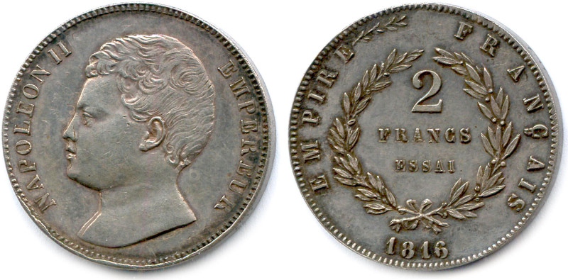 NAPOLÉON II 20 mars 1811 - 22 juillet 1832
Essai d'argent 2 Francs 1816 Paris. ...