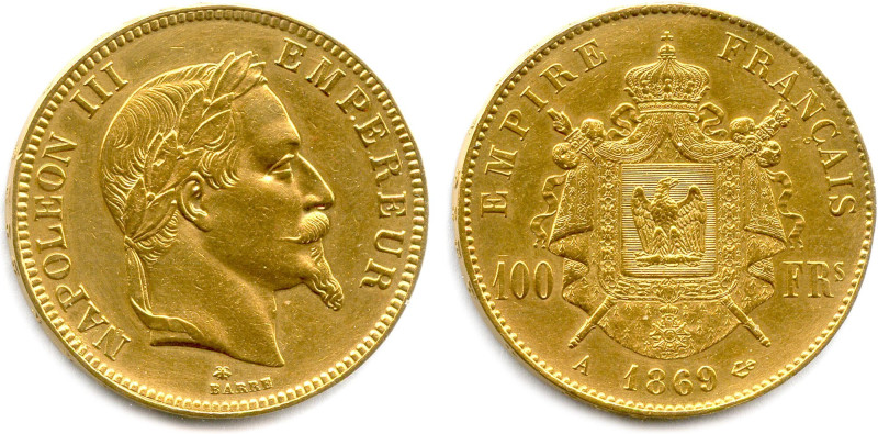 NAPOLÉON III 1852-1870
100 Francs or (tête laurée) 1869 Paris. (32,20 g) ♦ Gad ...