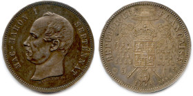 IIIe RÉPUBLIQUE 4 septembre 1870 - 16 juin 1940
Essai « satirique » en argent 5 francs à l’effigie de Patrice de Mac Mahon 1874 Würden à Bruxelles. ...