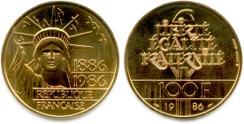 Ve RÉPUBLIQUE 1958-
100 Francs or Statue de la Liberté de Bartoldi 1986 (17 g) 
Superbe. 

Estimate: EUR 700 - 750