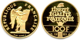 Ve RÉPUBLIQUE 1958-
100 Francs or La Fayette 1989. (17 g) 
Flan bruni. F.D.C. 

Estimate: EUR 700 - 750