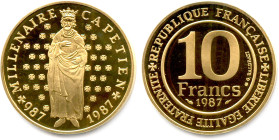 Ve RÉPUBLIQUE 1958-
10 Francs or Millénaire de Saint-Louis 1987. (11,97 g) 
Flan bruni. F.D.C. 

Estimate: EUR 500 - 550