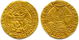 ANGLETERRE - HENRI VIII Fils d’Henri VII et Élisabeth d’York 1509-1547
Ange d'or non daté (1509-1526). Herse de pont levis. (5,03 g) ♦ S 2265 ; Fr 15...