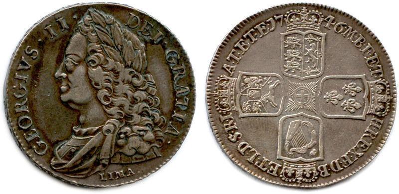 ANGLETERRE - GEORGES II 1727-1760
Couronne d'argent 1746 LIMA “DECIMO NONO”. (3...