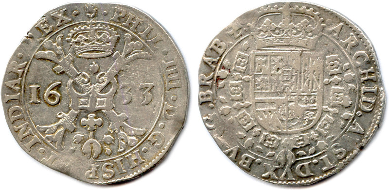 BELGIQUE - BRABANT - PHILIPPE IV d'Espagne 1621-1665
Patagon d'argent 1633 Anve...