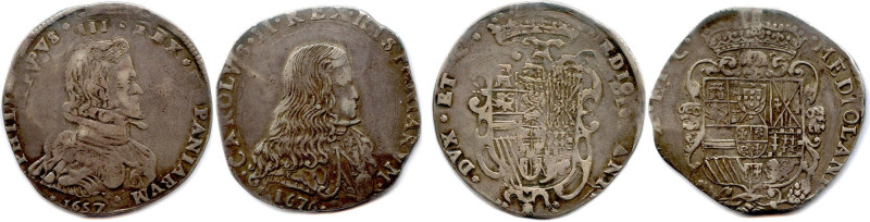 ITALIE - MILAN 
Deux monnaies d'argent : 
Filippo de Philippe IV 1657 ♦ Dav 40...