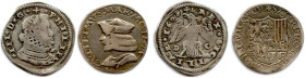 ITALIE - MONTFERRAT ET NAPLES 
Deux monnaies d'argent : 
Teston de Gugliemo IX le Paléologue (1494-1518) ;
4 Tari de Naples 1609 de Philippe III (1...