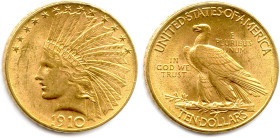 ÉTATS-UNIS D'AMÉRIQUE 
10 Dollars or (Indien) 1910 Philadelphie. (16,73 g) 
Superbe. 

Estimate: EUR 700 - 800