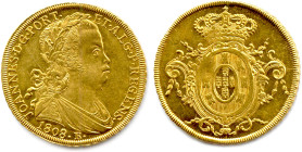 BRÉSIL - JEAN VI Régent 1805-1808
4000 Reis d'or 1808 Rio. (14,37 g) ♦ Fr 93 
Superbe. 

Estimate: EUR 700 - 800