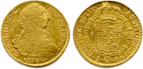 CHILI - CHARLES IV 1788-1808
8 Escudos d'or 1796 Santiago. (27,12 g) ♦ Fr 23
Paillé au revers. Très beau/Superbe.

Estimate: EUR 1000 - 1200