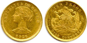 CHILI RÉPUBLIQUE 
Cien Pesos - Diez Condores 1926 S° = Santiago. (20,37 g) ♦ Fr 54 
Superbe. 

Estimate: EUR 500 - 600