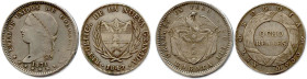 COLOMBIE RÉPUBLIQUE 
Deux monnaies d'argent : 
8 Reales 1847 Nouvelle Grenade Bogota 
Peso 1871 États-Unis de Colombie. 
T.B. 

Estimate: EUR 80...