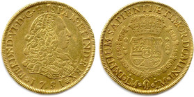 PÉROU - FERDINAND VI 1746-1759
8 Escudos d'or 1751 Lima. (26,86 g) ♦ Fr 16 
Flan paillé à l'avers. Très beau. 

Estimate: EUR 1400 - 1600