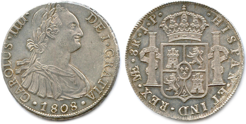 PÉROU - CHARLES IV 1788-1808
8 Reales d'argent 1808 Lima. (27,31 g) ♦ KM 97 
S...