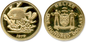 BÉLIZE RÉPUBLIQUE 
100 Dollars d'or pâle (poisson-ange) 1979. (6,44 g) ♦ Fr 6 
Flan bruni. Superbe. 

Estimate: EUR 150 - 180